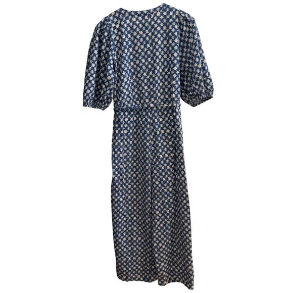 Universal Thread Blue Star Jumpsuit Puff Sleeve L Cotton Belted Boho Cottagecore - Picture 4 of 9